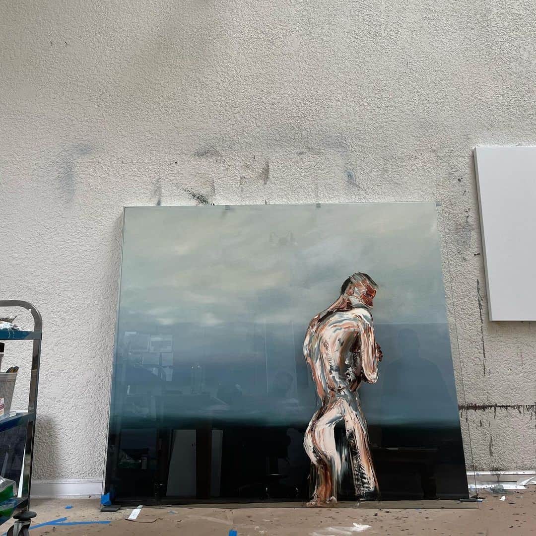 マイケルエンジェルのインスタグラム：「New wave, 2023 ‘Day-1’ oil on glass 60 x 70 oil on canvas 60 x 70 inches  1 of 3」