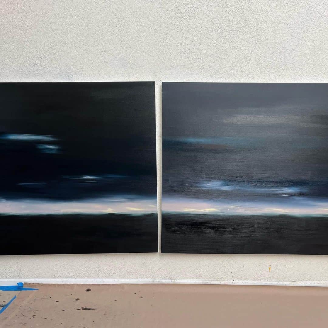 マイケルエンジェルさんのインスタグラム写真 - (マイケルエンジェルInstagram)「Three - oil on canvas  60 x 70 inches each   ‘Night’ 2023  1st layer. “New Wave” 2023 #landscapes」9月4日 15時06分 - michaelangelnyc