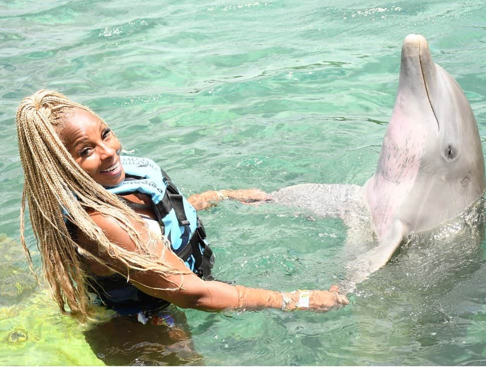 のインスタグラム：「Happy Labor Day from the Big Fish 🐬 #LaborDay #fromjamaicawithlove #NewFearAccomplished #swimmingwithdolphins🐬」