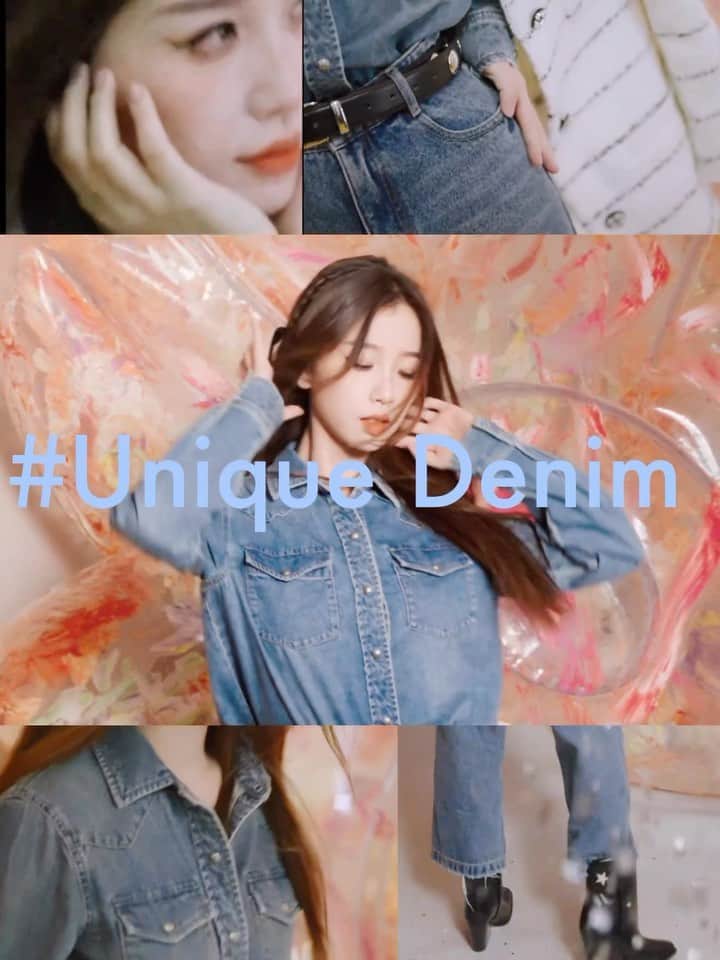 のインスタグラム：「Brand ambassador @estheeerrrrr wears #dzzit2023WinterCollectionon #UniqueDenim .The slim denim shirt paired with the loose jeans for a vintage look. The tweed coat adds elegance. Multiple styles enhance freshness. #dzzit2023WINTER #dzzitisit #dzzitgirl」