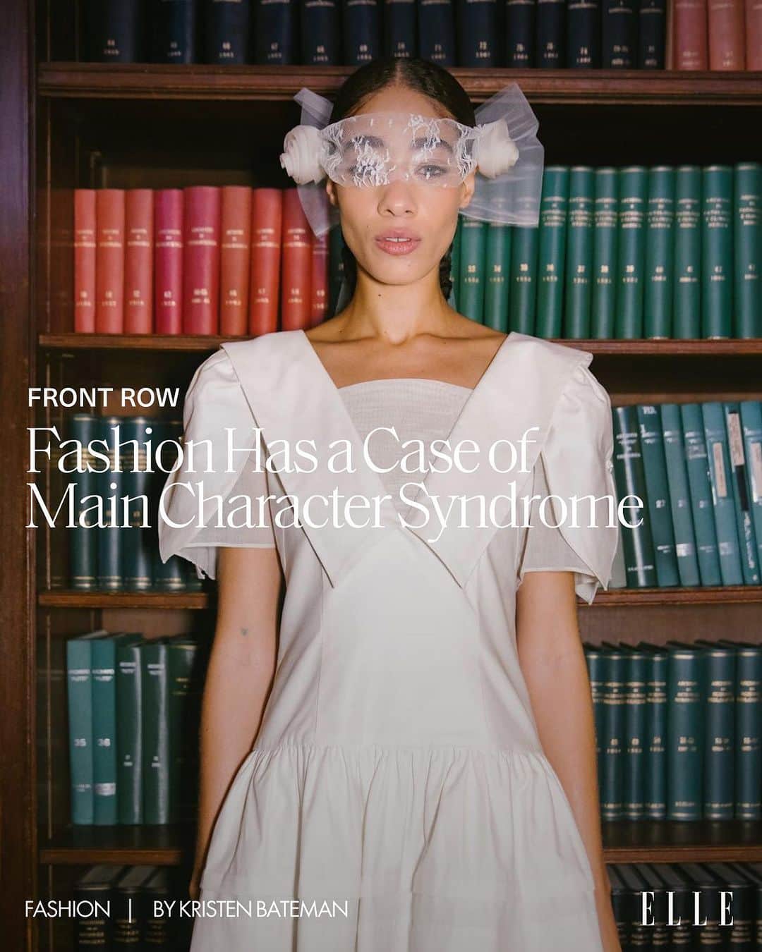 ELLE Magazineのインスタグラム：「@kristenvbateman explored the bookish inspirations ruling the runway for ELLE’s September issue:   "Fashion’s literary renaissance seems to be a counterbalance to screen time. All this bookishness serves as a sentimental reminder of what we had before social media—and taps into the power of great storytelling."  Tap the link in bio for more. 📚Photo: Christina Fragkou」