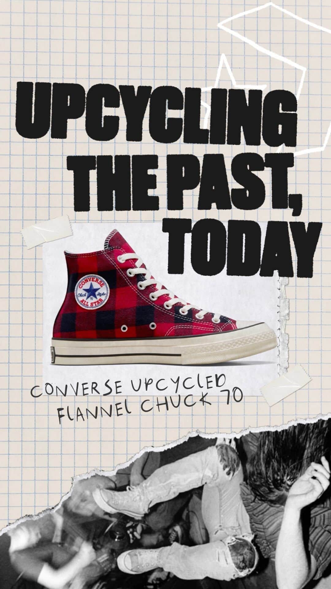 converseのインスタグラム：「A piece of the past, made new for you 🔄 We took inspiration from some of our earliest pattern designs to create an all new Chuck 70, made with upcycled flannels sourced by @beyondretro 🤝 #CreateNext  Shop the one-of-a-kind Converse Upcycled Flannel Chuck 70 for a limited time only on Converse.com tomorrow ✌️」