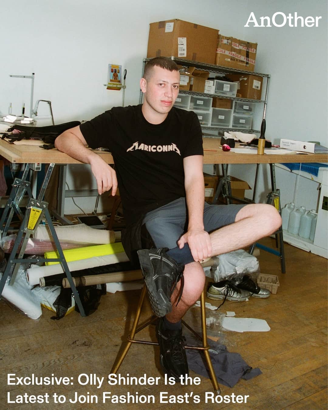 AnOther Magazineのインスタグラム：「Designer @olly.shinder will be showcasing his work at the upcoming @fashion_east runway show alongside @johannaparv_, @standing_ground_, and with special guest @asaitakeaway. “I’m really just over the moon about it all,” Shinder tells AnOther ❤️⁠ ⁠ Olly Shinder graduated from Central Saint Martins last year, having spent his placement year assisting at Snickers, a leading Swedish technical wear brand that designs garments for construction workers. Merging the freewheeling creativity of his studies with the utilitarian, function-first approach from his placement, Shinder returned to university with a graduate collection consisting of sensitive workwear-inspired garments crafted with engineered precision. ⁠ ⁠ “I knew Olly’s work from seeing it on him and friends at queer clubs and in editorials – it always looked clear and fresh,” says Fashion East founder @_lulukennedy. “He definitely knows what he’s about. I like talking to him about his work – and actually about anything. It’s a very interesting and easy dynamic.”⁠ ⁠ Read the exclusive story on anothermag.com 📲⁠ ⁠ 📸 Olly Shinder. Photographed by @suz_p」