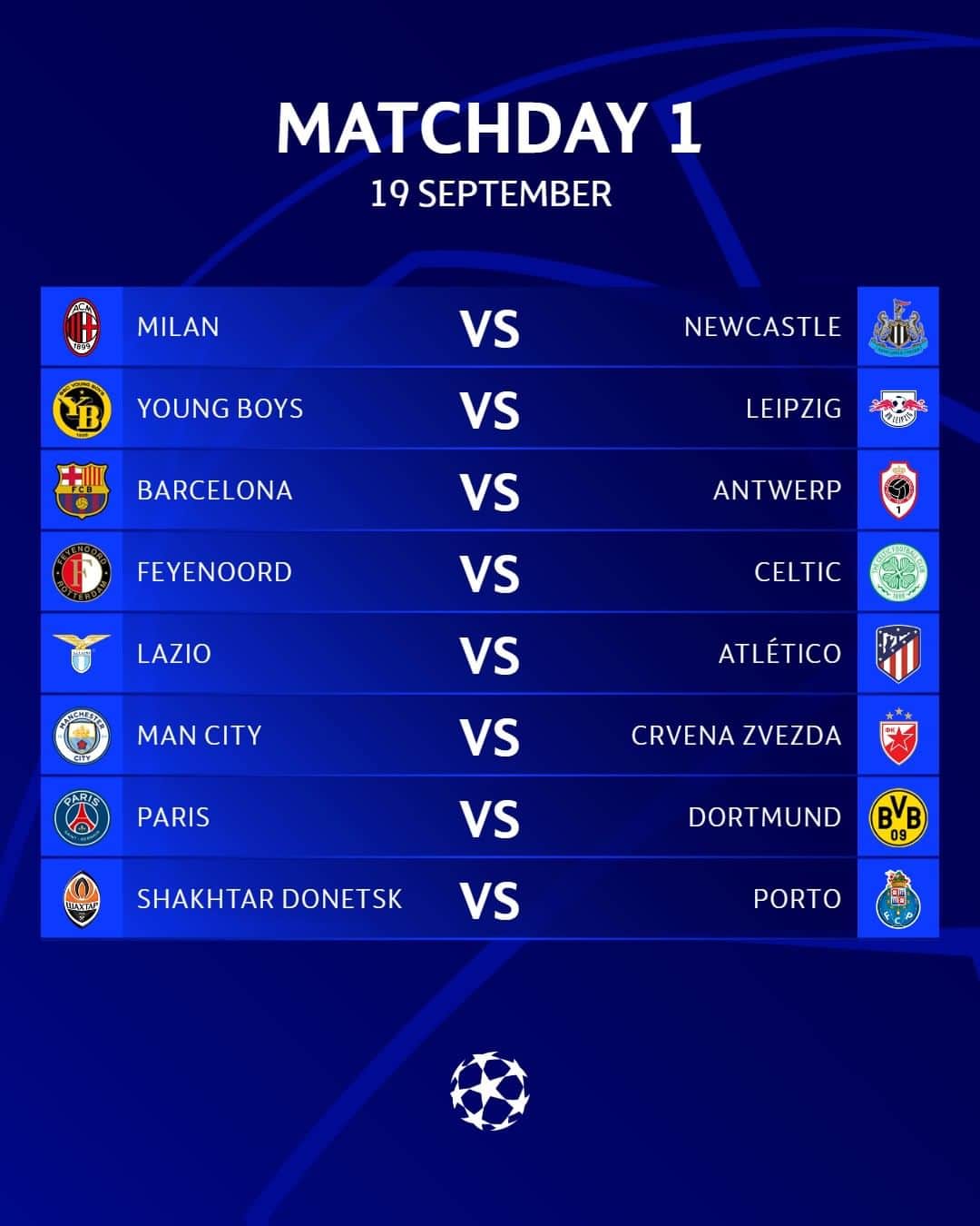 UEFAチャンピオンズリーグさんのインスタグラム写真 - (UEFAチャンピオンズリーグInstagram)「Some mouth-watering games on matchday 1... 🤤  #UCL」9月5日 2時29分 - championsleague