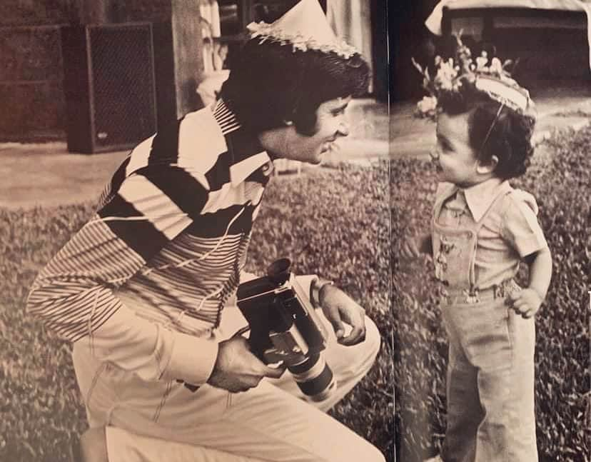 アミターブ・バッチャンのインスタグラム：「Abhishek .. you started early before the camera .. and may you continue ever .. my prayers 🙏🏻🙏🏻🙏🏻🚩💕」