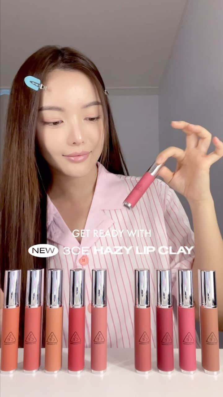 Official STYLENANDAのインスタグラム：「GET READY WITH 3CE HAZY LIP CLAY!   Today’s lip color is Lively Vivid Cherry Rose # CHERRY FLUFF 🍒 Which shade do you wanna try? 👄  #3CE #3CESTYLENANDA #3CE스타일난다 #3CEHAZYLIPCLAY #3CE헤이지립클레이 #HOUSEOF3CE #GRWM」