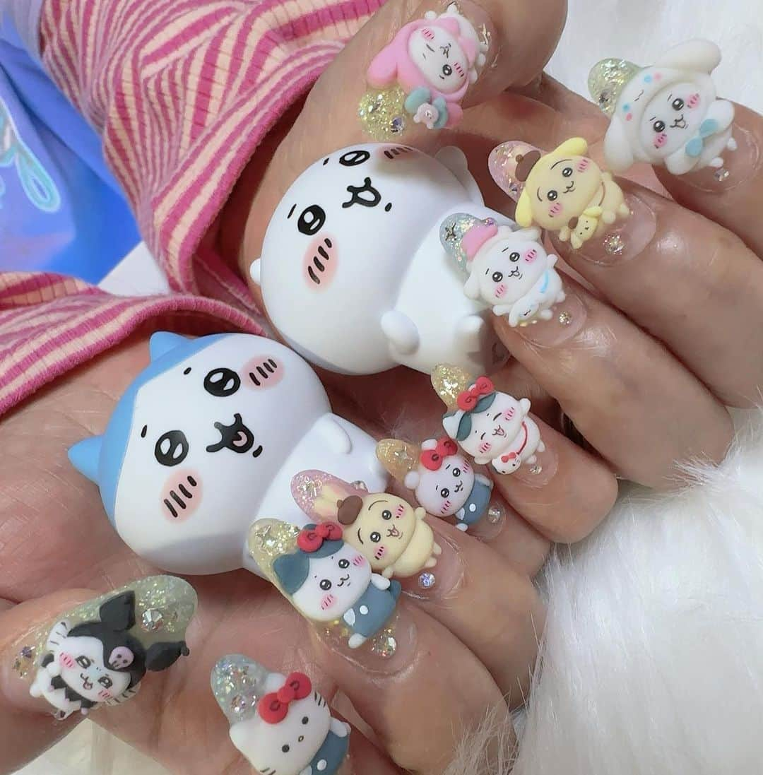 香織さんのインスタグラム写真 - (香織Instagram)「サンリオコラボのやつー☺️  #nail#スカルプ#ちいかわ#ちいかわネイル#推しネイル#キャラネイル#痛ネイル#サンリオネイル#量産型ネイル#大阪ネイルサロン#岸和田ネイルサロン#ピューロランド#치이카와#美爪#美甲#japanesenail#japanesenailart」9月5日 22時02分 - kaorin47