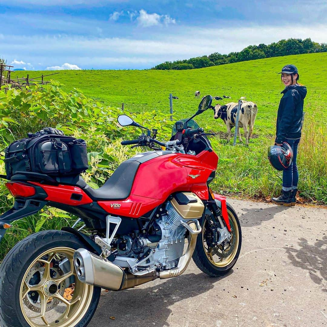 木村亜美さんのインスタグラム写真 - (木村亜美Instagram)「勝手に名付けたお牛の「モモちゃん」 (※🐮モーだから)  「モモちゃーん、おいでー」って言ったらこっち来てくれました  ありがとう🐮♡ . . @motoguzzijapan  #MOTOGUZZI  #V100Mandello  #北海道ツーリング  #モトグッツィ #V100マンデッロ #木村亜美」9月5日 22時19分 - ami_kimura0327