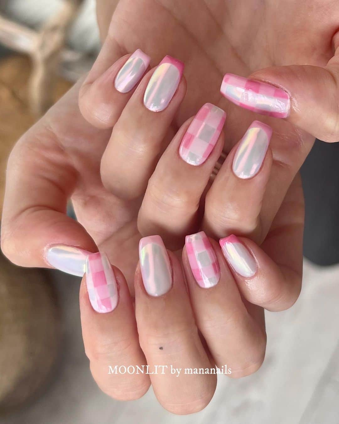 mananailsのインスタグラム：「🎀🌷🩰  Barbieっぽいギンガムチェック💗  ☾120minオフ込み」