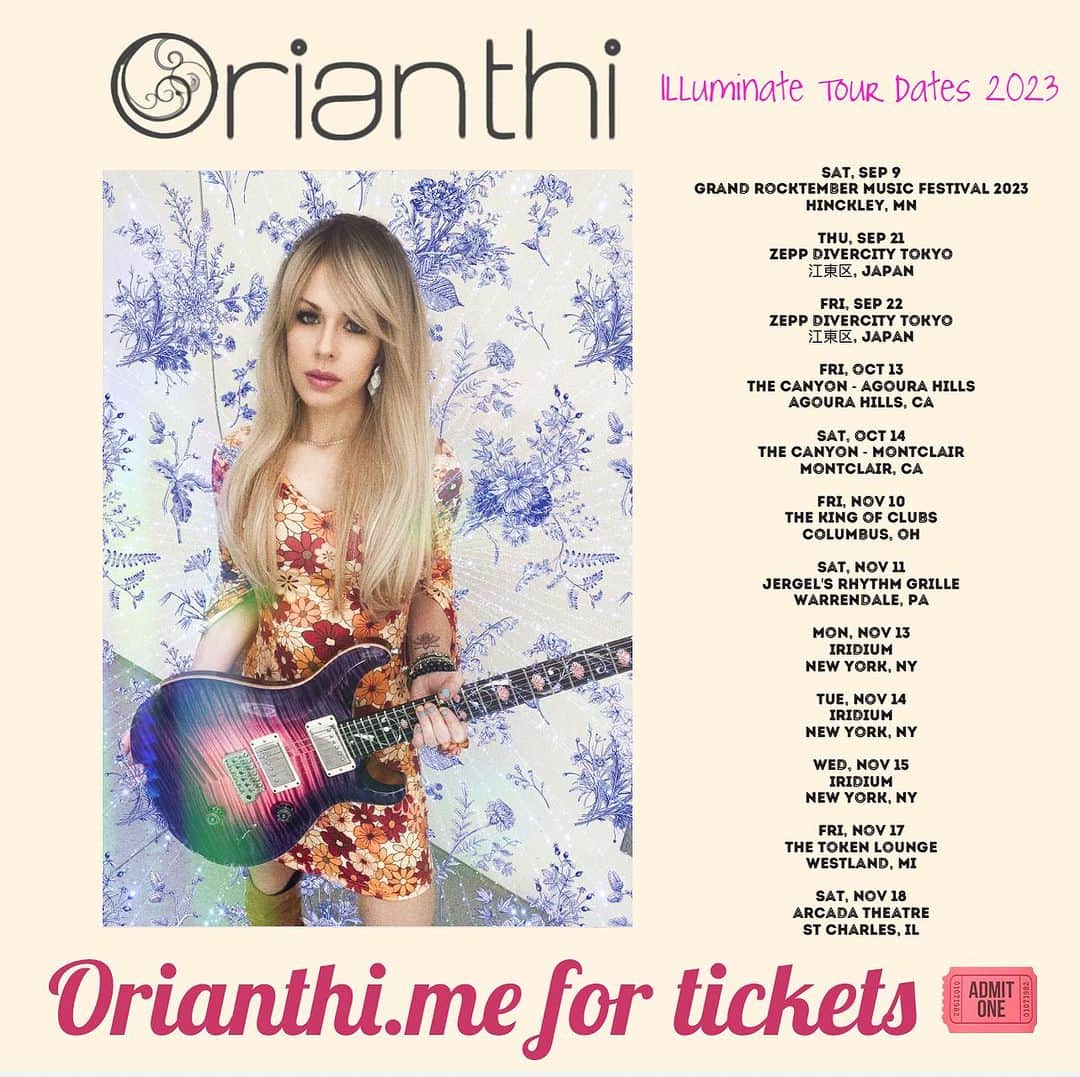 オリアンティのインスタグラム：「Orianthi.me 🎟✨✌🏻💖💜」