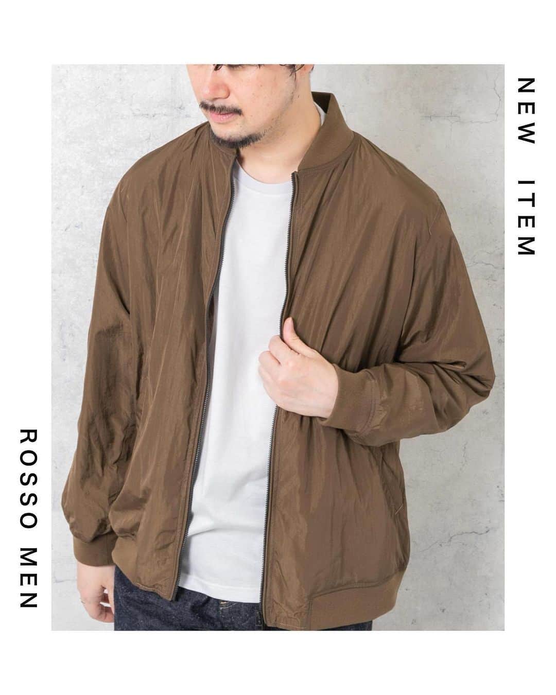 ROSSO MENのインスタグラム：「・  【さらっと羽織れる軽やかライトアウター】  毎シーズン大好評のMA-1が素材感新たにバージョンアップして登場!  軽量でハリ感と程よい光沢感が特徴で、撥水加工を施すことでアウターとしての機能も更に増した一着。  表面感があるのでシワも気にならず、持ち運びも気にならないのがうれしいポイント まるでシャツを羽織るような軽い着心地とシンプルに合わせるだけでコーディネートの主役になるMA-1ディテール。  スマートに魅せる飽きのこないベーシックなシルエットで一着あれば今シーズンも間違いなし!必ず持つべきスマートな秋の大人ショートアウターです。 ーーーーーーーーーーーー 《画面をタップすると商品詳細をご覧いただけます》  《ITEM》  MA-1ブルゾン カラー :KHAKI、BLACK、CHARCOAL サイズ :  M . L . XL  ¥16,500（tax in)  ーーーーーーーーーーーー  #urbanresearchrossomen#アーバンリサーチロッソメン#fashion #ファッション #ファッションコーデ  #秋コーデ #大人カジュアル #きれいめカジュアル #大人カジュアルコーデ #きれいめカジュアルコーデ #ギフト #ギフトにおすすめ #おすすめギフト」