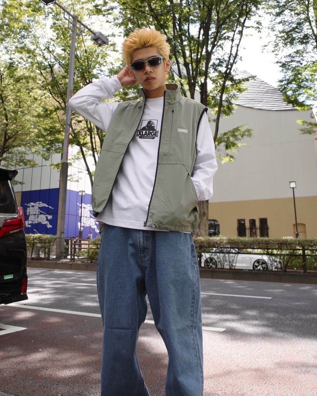 のインスタグラム：「@hiiron_  #xlharajuku  - UTILITY NYLON VEST - OG L/S TEE - LA STITCH WIDE LEG DENIM PANTS #xlarge #xlargejp #xlarge_snap #エクストララージ」