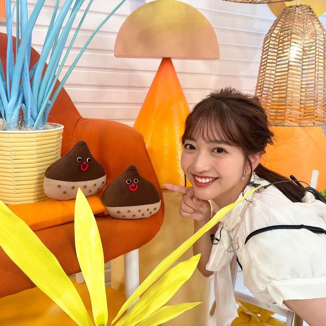 藤本万梨乃のインスタグラム：「* スタジオに栗を発見🌰 #めざましテレビ」