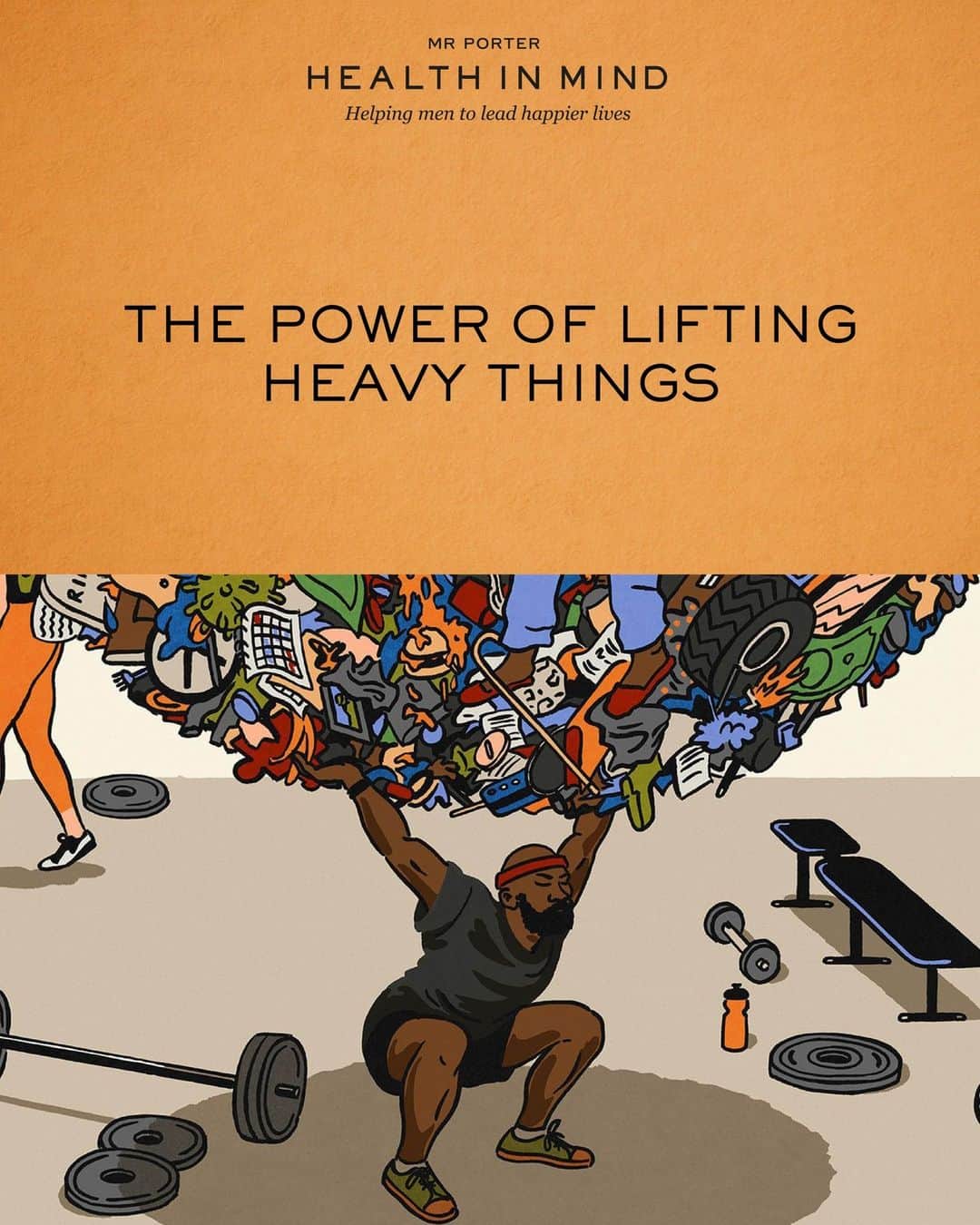 MR PORTERのインスタグラム：「“There’s nothing to think about beyond the fact that you can’t let this thing break your neck, so you have to keep your form until you’ve finished,” says Professor Andrew McMillan. His award-winning poetry often explores the relationship with our physical selves. But lifting weights in his local gym – that’s when he feels alive. “There’s a mind-emptying quality to it that I haven’t ever felt with anything else. It’s like an hour or two of a day where there’s not room in a mind for anything else, and for someone whose mind is often full and anxious I find that to be a great help.” Read more on The Journal – click the link in bio.  Words by: colincrummy Illustration by: @calumheath_」