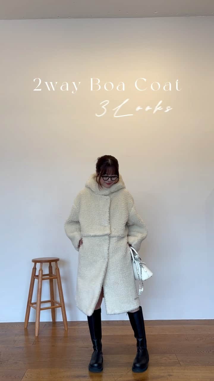 牛江桃子（ももち）のインスタグラム：「10/3(tue)20:00〜 Outer Pre Order🧥 公式オンライン＆ZOZOTOWN販売アイテム🛒  - 2way Boa Coat - color：cream / latte beige / teddy brown price：¥32,800 -(tax in)  producer @momochi.661 着用 160cm/骨格ストレート  ⁡#LilAmbition #リルアンビション #zozotown #冬コート #ボアコート #コートコーデ」