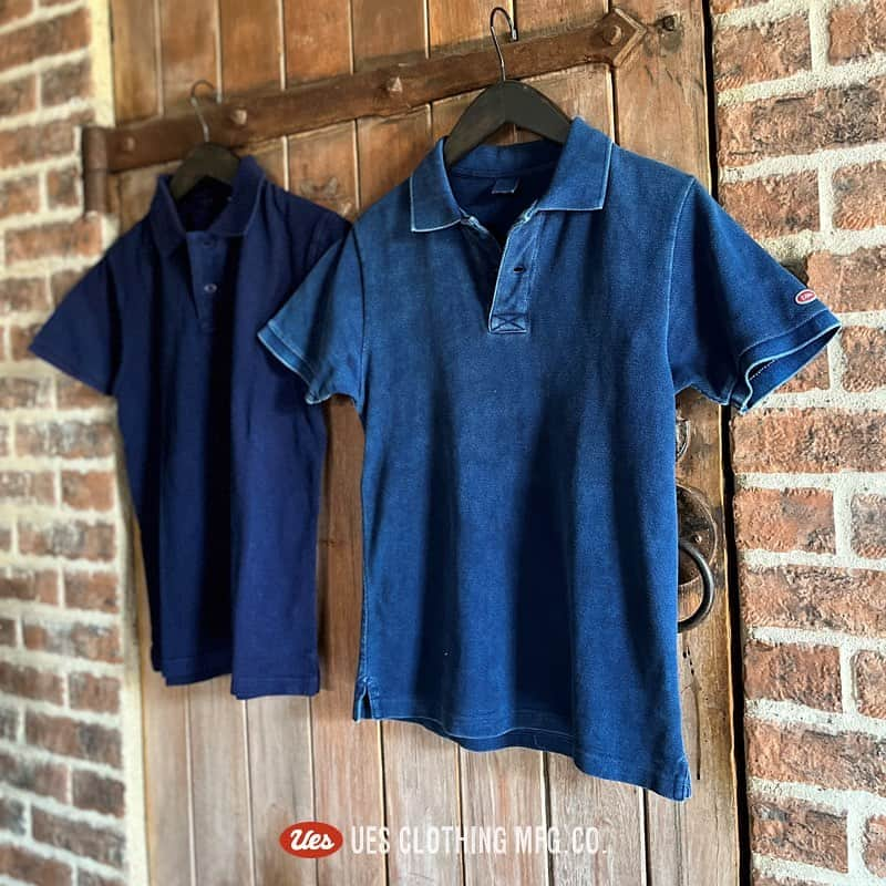 ウエスさんのインスタグラム写真 - (ウエスInstagram)「. LOOP WHEEL INDIGO POLO SHIRT Final made-to-order until 15th October 2023 !  吊り編みの鹿の子生地のインディゴポロシャツ。 デッドストック生地による最終受注会を 10/15(日)まで開催します！  . 現在販売中のポロシャツ生地になる前に採用していた吊り編みの鹿の子生地。旧式の吊り編機による柔らかく、厚みのある肌触りが特徴です。今回、このデッドストックの生地で最後となるインディゴポロシャツのオーダーを受注生産します。  ぜひ最後のチャンスをお見逃しなく。 ご予約は国内オンラインショップ、海外オンラインショップ、または大阪の直営店で受付しております。  ※写真は色落ちした経年劣化サンプルと比較しております。 ※ These photos are compared to faded sample. . #ues #uesclothing #uesdenim #uesdenimjapan #japanesedenim #japanmade #madeinjapan #mensclothing #menswear #mensfashion #mensstyle #loopwheel #indigo #poloshirts #poloshirt #indigoblue #indigostyle #fadedindigo #ruggedwear #ropedyed #ropedyedindigo #ウエス #ポロシャツ #インディゴ #経年劣化 #インディゴポロ #吊り編み #色落ち #吊り鹿の子ポロ #ポロシャツ受注会」10月4日 18時45分 - uesdenimjapan