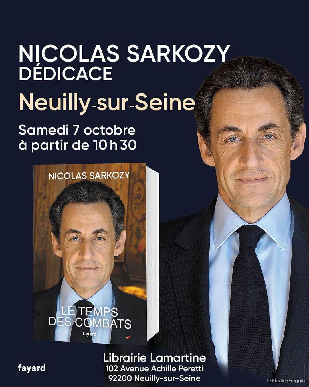 ニコラ・サルコジのインスタグラム：「C’est toujours avec une émotion particulière que je reviens à Neuilly. J’ai hâte de vous retrouver, ce samedi. #letempsdescombats @editionsfayard」