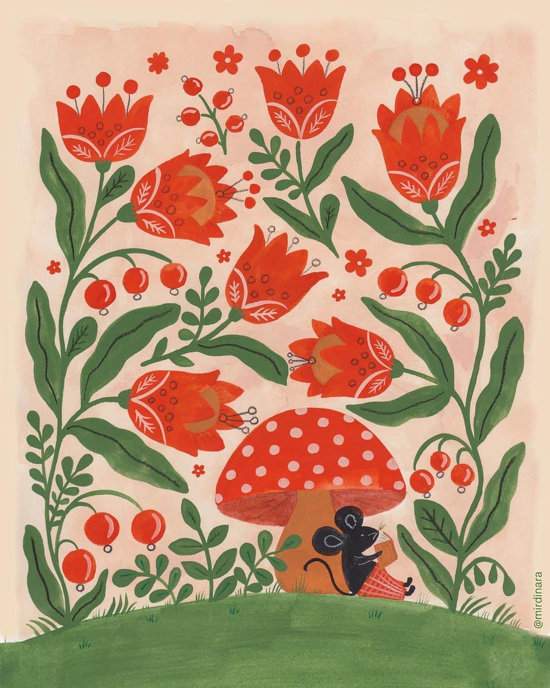 Dinara Mirtalipovaのインスタグラム：「“That’s for books are for… to travel without moving an inch” ~Jhumpa Lahiri  This little mouse reader is from my recent journal project with Compendium Publishing @compendiumliveinspired   #compendiumliveinspired  #dinaramirtalipova #mirdinara #jhumpalahiri」