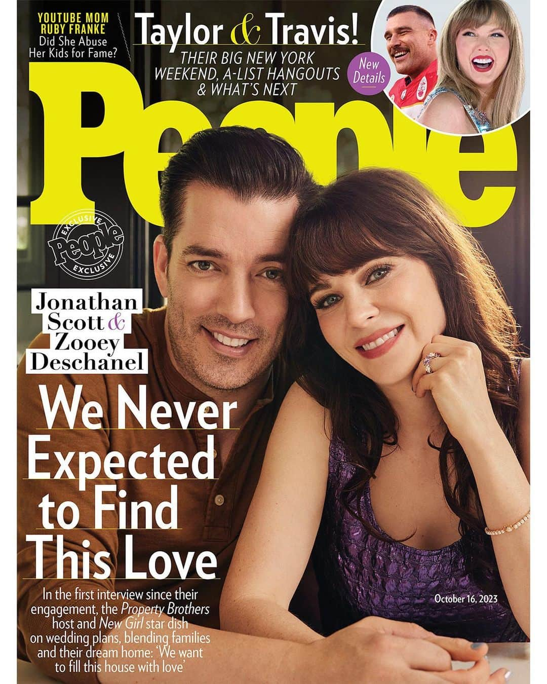 ズーイー・デシャネルのインスタグラム：「In their first interview since their surprise engagement in August, Zooey Deschanel and Jonathan Scott are opening up about their unlikely love story. “Our personalities are so compatible. It’s just that we’re from different worlds,” the #NewGirl alum says about her #PropertyBrothers fiancé. 💛 Head to the link in our bio for the full cover story, and pick up your issue on newsstands this week! | 📷: @samidrasin」