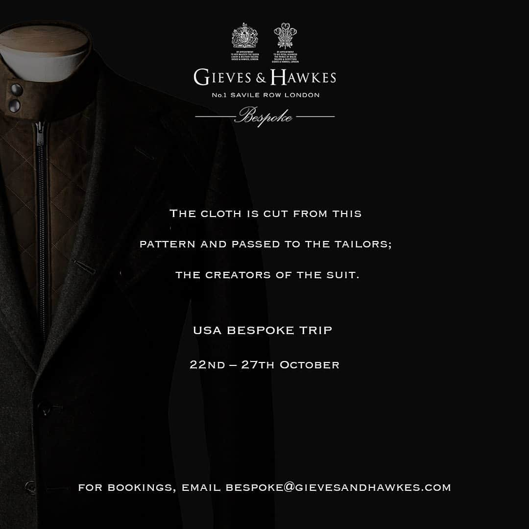 ギーブス&ホークスさんのインスタグラム写真 - (ギーブス&ホークスInstagram)「We are coming!  Gieves & Hawkes are pleased to re- share with you the dates for our US Bespoke Trunk Show.  Los Angeles :  Sunday 22nd – Monday 23rd October The Sunset Marquis: 1200 Alta Loma Rd, West Hollywood, CA 90069  New York:  Wednesday 25th – Friday 27th October Loews Regency New York Hotel: 540 Park Ave, New York, NY 10065.  For bookings, please email bespoke@gievesandhawkes.com」10月4日 21時11分 - gieveslondon