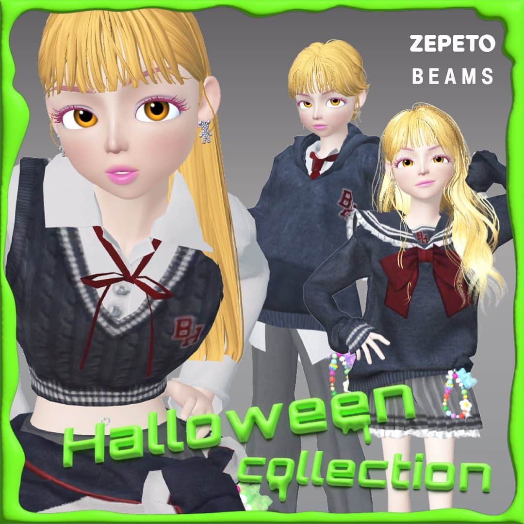 ビームスさんのインスタグラム写真 - (ビームスInstagram)「… 『ZEPETO』にビームスのアバター用ファッションアイテムコレクション第2弾が登場！ 10月5日（木）より『ZEPETO』アプリ内で販売スタート！  @zepeto.official @pallettownstudio  アジア最大規模のアバターベースのソーシャルプラットフォーム『ZEPETO（ゼペット）』にて、アプリ内で楽しめるアバター用ファッションアイテムコレクションの第2弾として「Halloween Collection（ハロウィーン コレクション）」が登場！『ZEPETO』の人気クリエイター・SASAKIと〈BEAMS HEART（ビームス ハート）〉がコラボレーションした、“学生服”をモチーフにした「SCHOOL ITEM（スクール  アイテム）」3点と、“ハロウィーン”をテーマにした「SEASON ITEM（シーズン アイテム）」2点の計5点を販売します。  さらに、『ZEPETO』内で利用可能な通貨やビームス ギフトカードが当たる投稿キャンペーンとして、ハロウィーンにちなんだキャンペーンイベント『BEAMS 放課後ハロウィーンパーティー』を10月5日（木）〜10月16日（金）にアプリ内で開催します。  また、『ZEPETO』のビームス公式モデルとして誕生したAM（アム）が、日々の投稿やライブ配信でユーザーとのコミュニケーションを楽しみながら、ビームス公式アカウントを盛り上げます✨  🎃アバター用ファッションアイテムコレクション第2弾「Halloween Collection 」 🗓販売開始｜10月5日（木）11時〜 ※『ZEPETO』アプリ内でお楽しみいただけます。  🎃キャンペーンイベント『BEAMS 放課後ハロウィーンパーティー』 🗓開催日程｜10月5日（木）〜10月16日（月） ※『ZEPETO』アプリ内でお楽しみいただけます。 ※ビームス店舗等でのイベントではございません。  NEWSページはこちら↓ https://www.beams.co.jp/news/3734/ 🔗→@beams_official ストーリーズハイライト”NEWS”より  #ZEPETO #ゼペット #BEAMS #ビームス  #アバター #バーチャル」10月5日 11時00分 - beams_official
