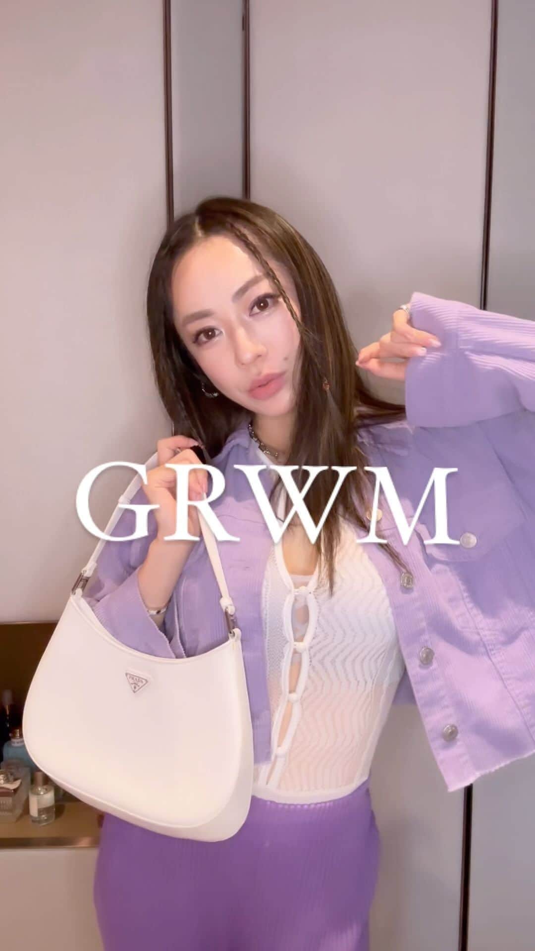松岡李那のインスタグラム：「GRWM💜我哋一齊去邊啊？Where shall we go??? #毎日投稿challenge @linahxoxo 💕 #grwm #makeup #grwmmakeup #ootd」