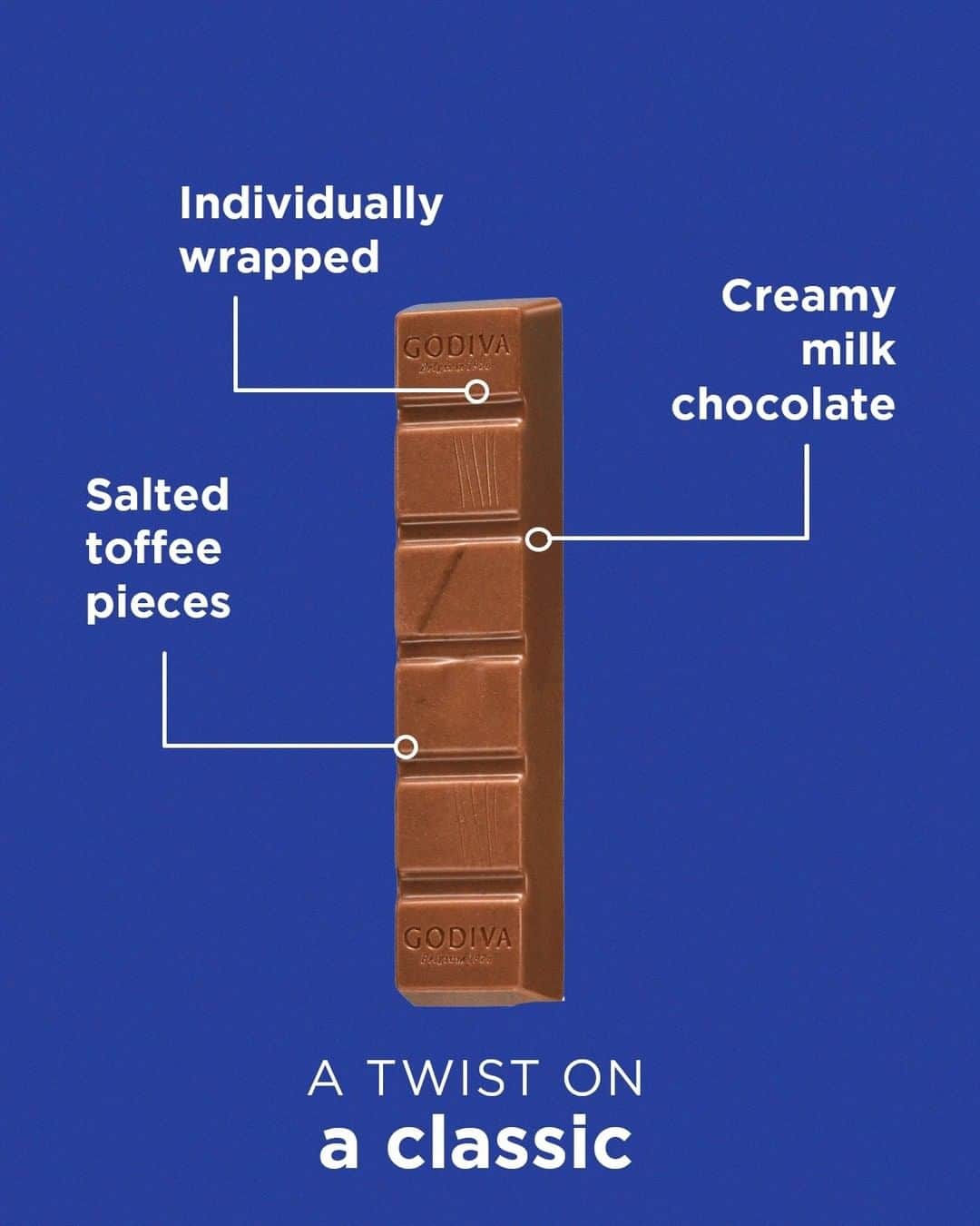 GODIVAのインスタグラム：「Anatomy class is in session.👩‍🔬 Our Salted Caramel Signature Mini Bar features a mouth-watering blend of creamy milk chocolate and salted toffee.」