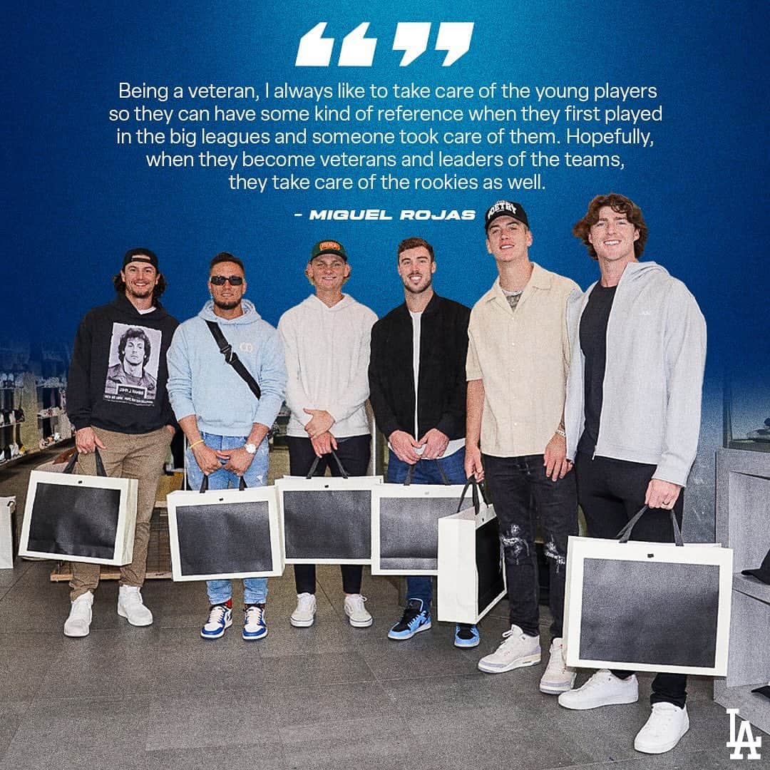 Los Angeles Dodgersのインスタグラム：「Taking the rookies shoe shopping? Miggy on the importance of being a veteran and taking care of the rookies.」