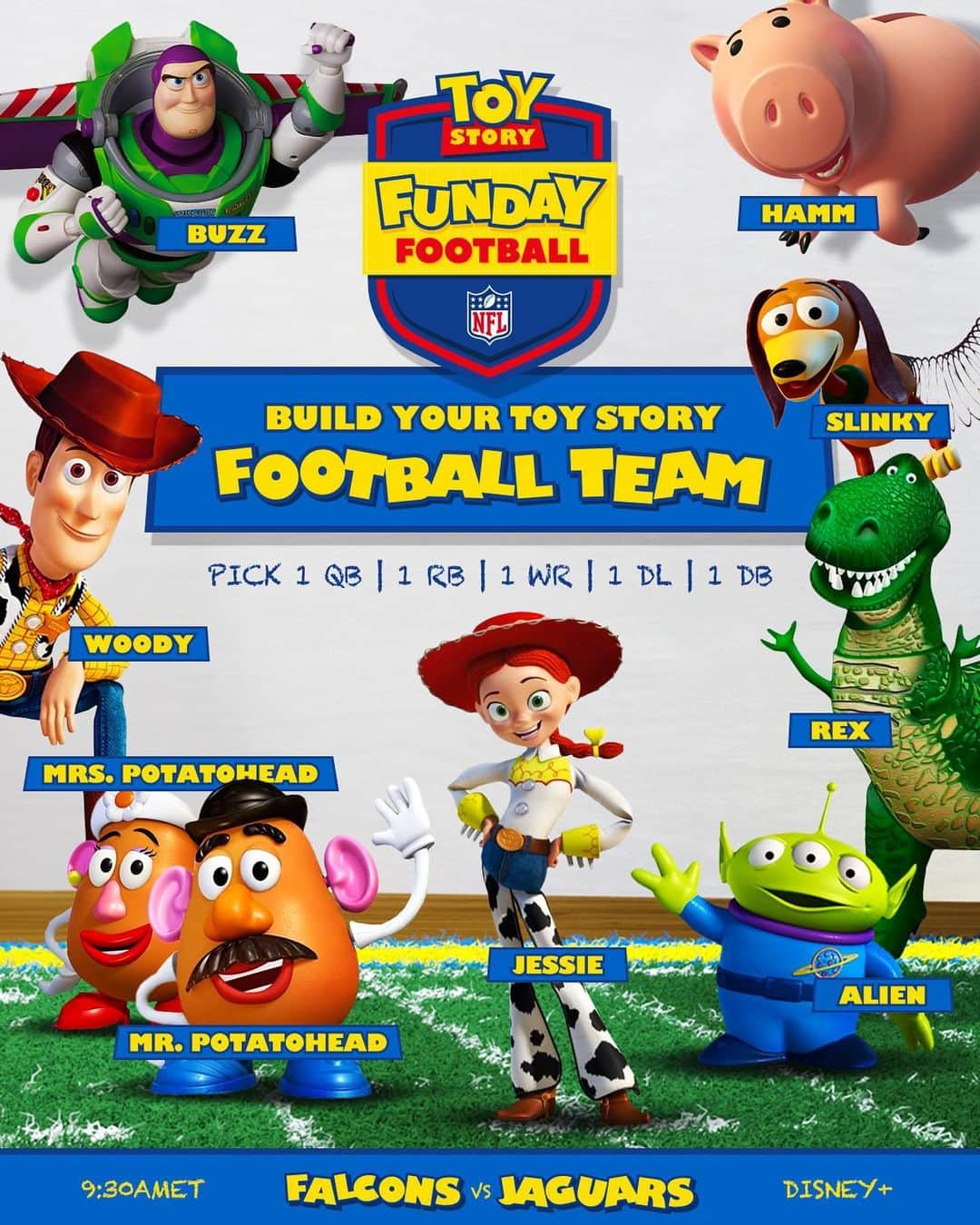 NFLのインスタグラム：「Which toys you drafting?  Toy Story Funday Football 🏈 Sunday 9:30am ET on Disney+」