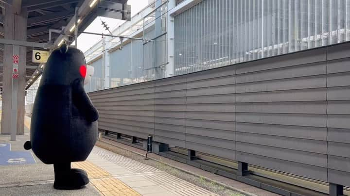 くまモン隊【official】のインスタグラム：「. 駅のホームで全てを再現するくまモン🐻  新幹線を待つ人🧍🏻‍♂️ からの〜  駅長からの〜  新幹線🚅からの〜  次の便を待つ人🧍🏻‍♂️😆  #細かすぎるモノマネ #熊本 #熊本駅 #kumamoto #新幹線 #くまモン#kumamon」