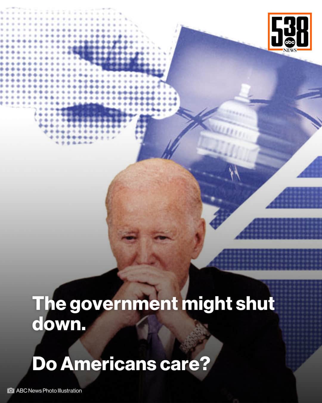ABC Newsのインスタグラム：「If the government does shut down when funding runs out on Oct. 1 — which seems likely — it would be the fourth government shutdown in 10 years.  But our question isn't necessarily how Americans are thinking about it — it's whether Americans are thinking about it at all.  Tap the link in bio for more from 538.」