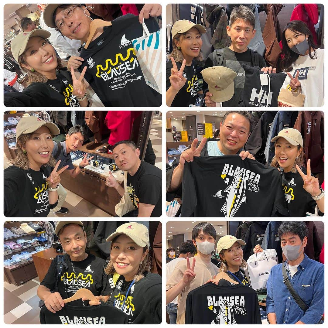 蒼井さやさんのインスタグラム写真 - (蒼井さやInstagram)「コスタリブレ主催POP UPイベントin大丸東京店 来店イベント1日目が無事終了いたしました！！ ご来店頂いた皆さま、ありがとうございました🤗✨️ BLAUSEA東京大丸初出店だったので、お客さん来てもらえるかめっちゃ心配だったけど、たくさんのお客様に来てもらえてお話もできて嬉しかったです🥹🥹🥹 そして、BLAUSEAの商品を手に取って下さりこの上ない幸せ♡ほんとにありがとうございました☺️✨️ ・ ・ ・ 今日は、岡まりちゃん @lovendor_okamari がゲスト販売員としてお店を盛り上げてくれてました😘 さて、明日は11:00~17:00までと今日とは時間が変動しますが来店イベント最終日も皆さまのお越しをお待ちしております😘 ちなみに、BLAUSEAのロンTはご好評につきSサイズが完売となりました💦 M.L.XLサイズはまだ在庫があるので是非この機会にGETして下さいね😘 3色揃ったキャップもご好評につき急遽再販しております！ こちらもお見逃しなく☺️✨️ 明日もおかまりちゃんと、そして鈴木斉さん  @suzukihitoshi_official もゲストとして一緒にお店を盛り上げまーす！！是非遊びに来てください😉✨️ ・ ・ ・ 【大丸東京店】 〒100-6701 東京都千代田区丸の内1-9-1 03-3212-8011  営業時間10:00~20:00 ・ ・ ・ 🛍 @blausea_877  ・ ・ ・ #BLAUSEA  #ブラウシー  #コスタリブレpopupstore  #東京大丸  #釣り  #釣り女子  #Fishing  #fishinglife  #fishinggirl  #Fishinggear」9月30日 22時44分 - saya.aoi