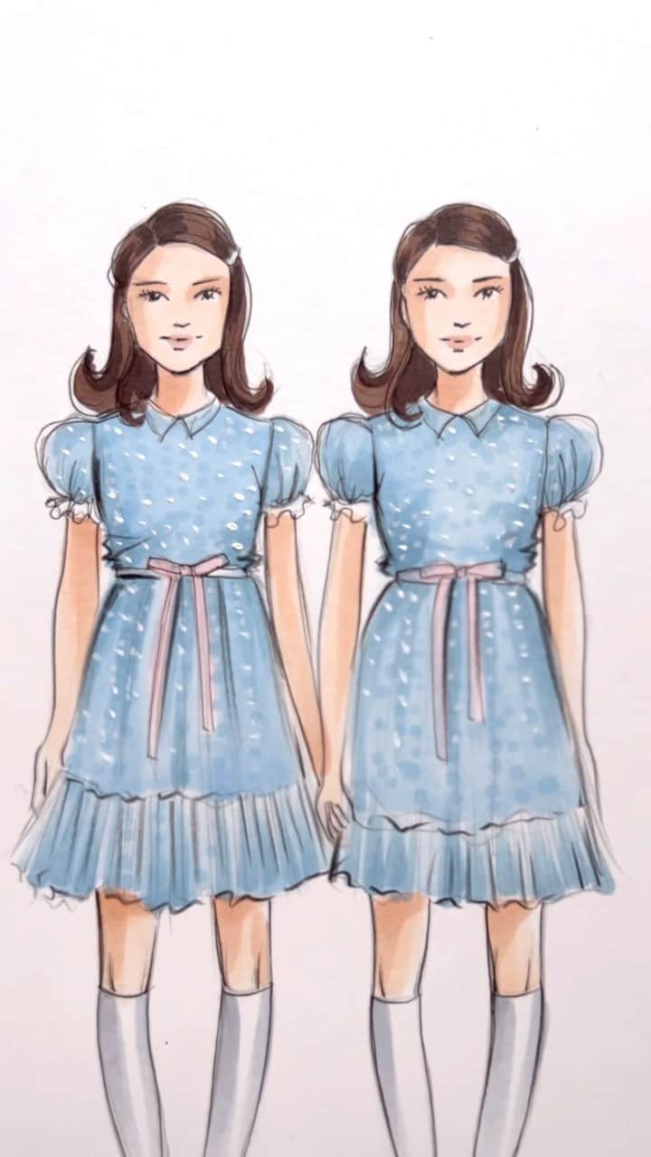 Holly Nicholsのインスタグラム：「The Shining Twins 👻 #theshining #asmr #copic #halloween #fashionillustration #copic #spookyseason」