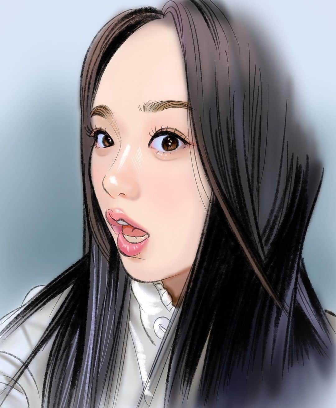 てらりんのインスタグラム：「『RIOさん(@niziu_artist_official )』  #イラスト #イラストレーション #NiziU #RIO #リオ #illustration #portrait #art #drawing #singer」