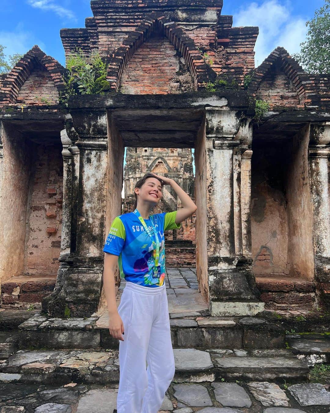 ウッラサヤー・セパーバンのインスタグラム：「Sukhothai suay makkkk! เป็นการวิ่งที่ scenic สุดๆ :) ขอบคุณนักวิ่งทุกๆคนที่มาร่วม route นี้นะคะ 💙 เจอกันใน series หน้าค่ะ! #bangkokairways #bangkokairwaysboutiqueseries2023 @bangkokairways」