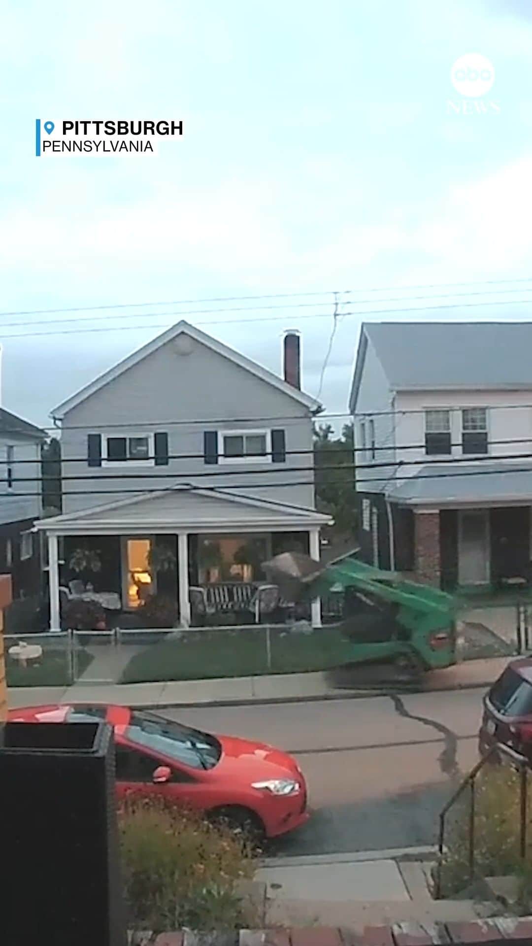 ABC Newsのインスタグラム：「A 10-year-old boy was caught operating a stolen Bobcat construction vehicle and driving it through a Pennsylvania neighborhood, crushing a neighbor’s fence and damaging multiple vehicles. Police later found the boy and released him to his family an hour later. No injuries were reported, authorities say.」