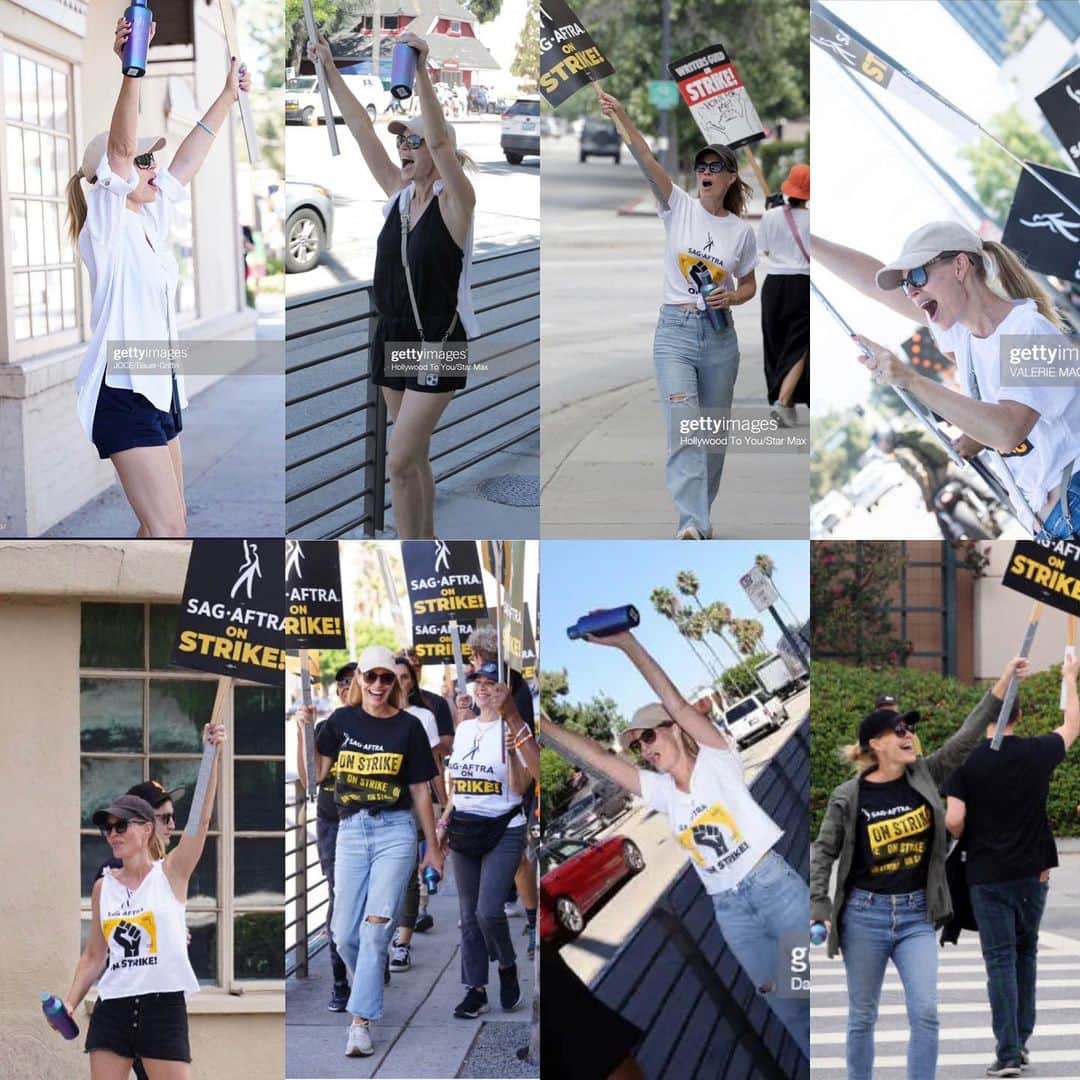 ジェリー・ライアンのインスタグラム：「Our amazing @sagaftra Negotiating Committee is going back to the table on Monday. So let’s SHOW UP on the strike lines this week to show the AMPTP that we are more solid than ever in our resolve to reach a fair deal! See you on the picket lines. ✊🏼 I’ll be the one making noise. 😋 #sagaftrastrong #onedaylongeronedaystronger #1u #unionstrong」