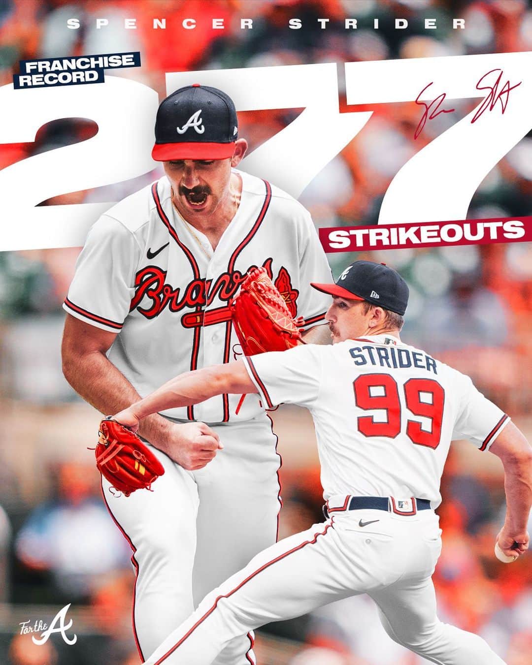 アトランタ・ブレーブスのインスタグラム：「@spencerstrider has broken the franchise record for single-season strikeouts 🔥」