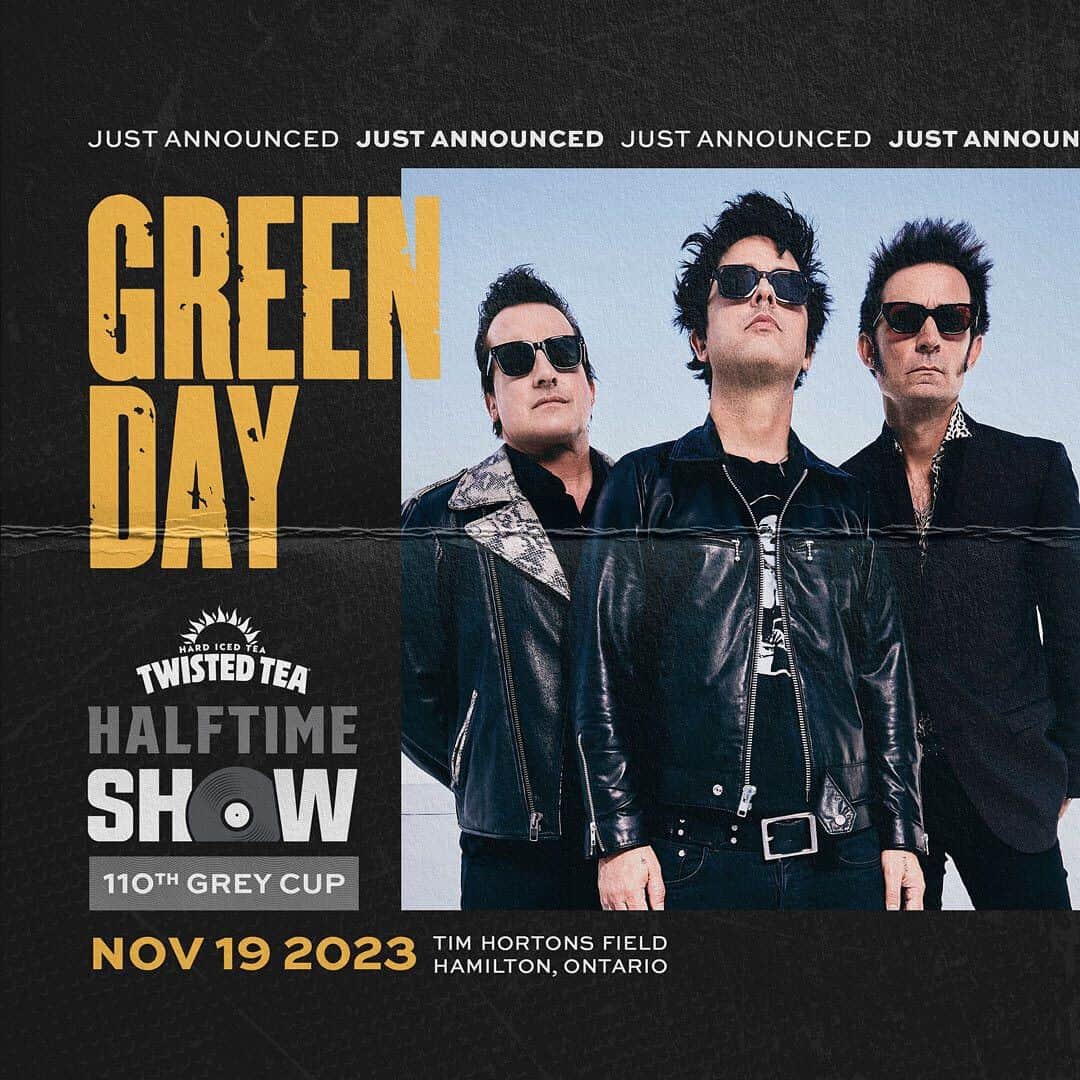 Green Dayさんのインスタグラム写真 - (Green DayInstagram)「This year, the #GreyCup turns green.  GREEN DAY. 11. 19. 2023.  The @twistedteacanada #GreyCup Halftime Show is set!」10月1日 9時59分 - greenday
