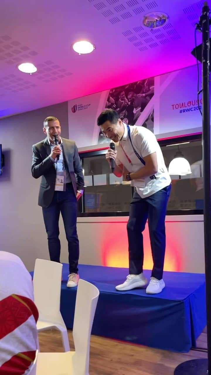 のインスタグラム：「ホスピタリティーエリアで世界中のファンの皆さんと盛り上がりました🙌 It has been a great time with a lots of fans at hospitality area🏉🙌 @rugbyworldcupfrance2023  #rwc2023  @stadefrance  @agence_startnplay」