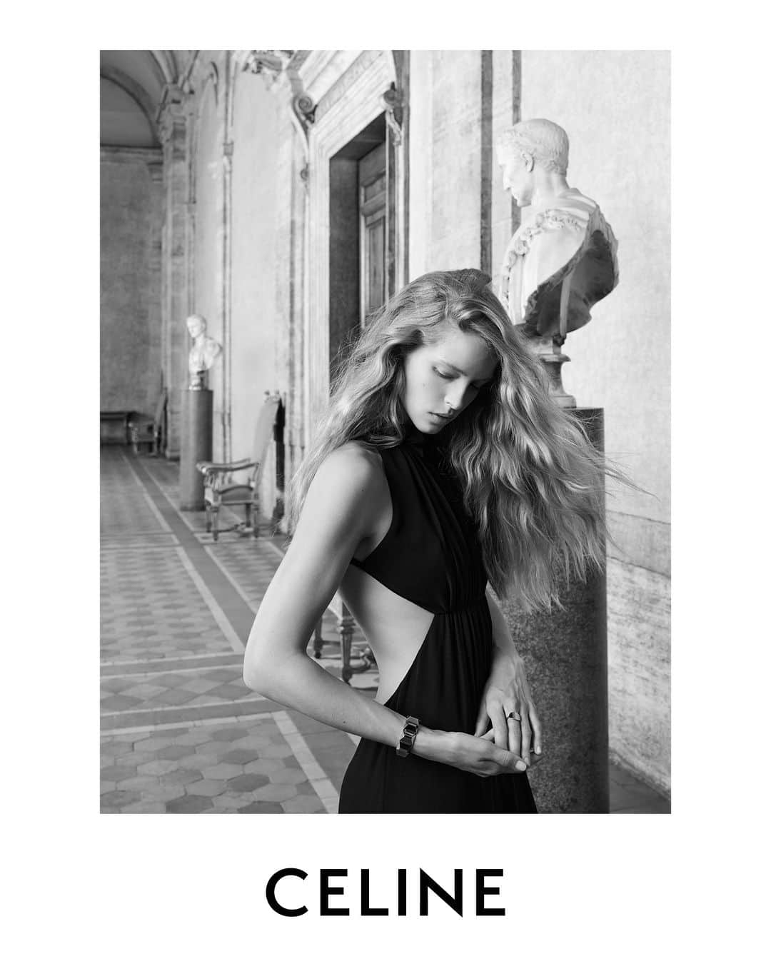 Celineのインスタグラム：「LA COLLECTION DES GRANDS CLASSIQUES CELINE SESSION 07  CELINE SILK DRESS  COLLECTION AVAILABLE NOW IN STORES AND ON CELINE.COM  ABBY @HEDISLIMANE PHOTOGRAPHY AND STYLING ROME SEPTEMBER 2023  PALAZZO FARNESE   CELINE’S LATEST WOMEN’S CAMPAIGN FOR LA COLLECTION DES GRANDS CLASSIQUES HAS BEEN PHOTOGRAPHED BY HEDI SLIMANE IN ROME IN SEPTEMBER 2023 AT PALAZZO FARNESE.   FOR THE FIRST TIME EVER, A COUTURE HOUSE HAS GAINED ACCESS TO THE PALACE.  PALAZZO FARNESE, A RENOWNED ROMAN PALACE, DESIGNED BY ANTONIO DA SANGALLO IL GIOVANE, BUILT IN THE 16TH CENTURY AND COMPLETED BY MICHELANGELO, IS AN EXAMPLE OF HIGH RENAISSANCE ARCHITECTURE.  HOME TO NUMEROUS MASTERPIECES COMBINING PAINTINGS, SCULPTURES AND ARCHITECTURE;  GALLERIES ARE DECORATED WITH FRESCOS INCLUDING THE MONUMENTAL FRESCO CYCLE BY ANNIBALE CARRACCI, WALLS ARE EMBELLISHED WITH TAPESTRIES AMONGST DECORATED SARCOPHAGUSES AND ROMAN SCULPTURES.  THE PALACE HAS BEEN THE FRENCH EMBASSY’S RESIDENCE IN ITALY SINCE 1874.  #CELINEBYHEDISLIMANE」