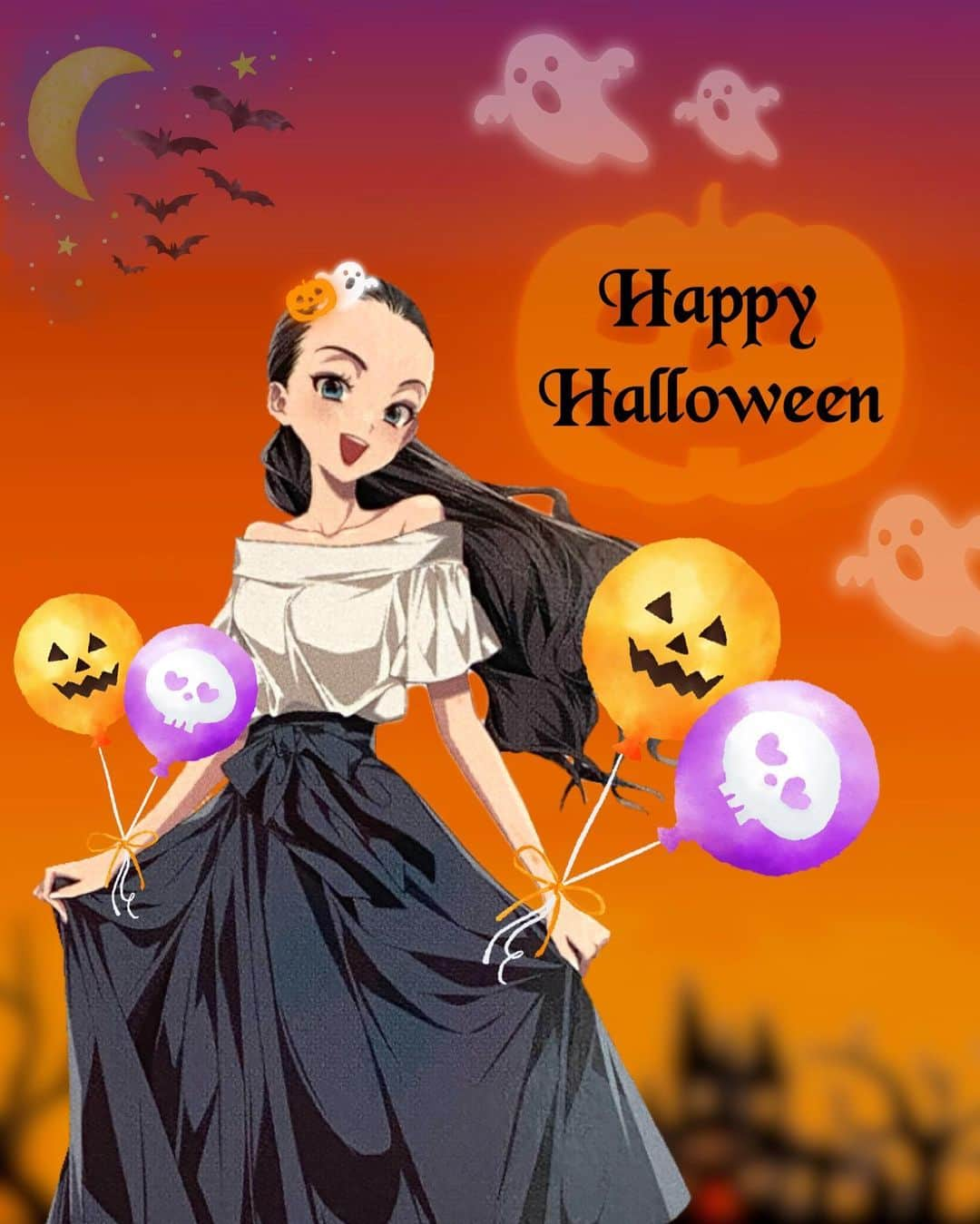 安室奈美恵　ファンアカウントのインスタグラム：「10月の待受画像🎃͙  ハロウィンエミーナちゃん👻 ハロウィンを楽しむエミーナちゃんが浮き出てる感じに作ってみました🎃͙ 全画面はいつも通りストーリーに載せとくので 長押し→スクショで保存して使って下さい⸜❤︎⸝‍  HappyHalloweenの文字は白黒お好きな方で⸜❤︎⸝‍ 今回も2サイズ載せとくので、サイズは使ってるスマホによって調整して下さい🎃͙  #安室奈美恵#安室ちゃん#namieamuro #amuronamie #10月待受#安室奈美恵ハロウィン#エミーナハロウィン#エミーナちゃん #ハロウィン#halloween #10月もよろしくお願いします🎃͙」