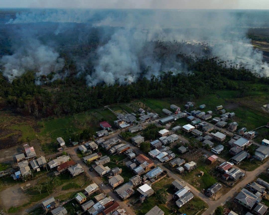 AFP通信さんのインスタグラム写真 - (AFP通信Instagram)「In Brazil, the Government of Amazonas declared a State of Environmental Emergency on September 12 due to the high number of fires and a strong drought in the rivers, affecting navigation and food distribution to the interior of the state.⁣ ⁣ 1 - Aerial view of a deforested and burning area of the Amazon rainforest in Autazes.⁣ ⁣ 2 - Aerial view of a fire in the Amazon rainforest in Iranduba.⁣ ⁣ 3 - Firefighters try to put out a fire in a forest area in Iranduba.⁣ ⁣ 4 - The smoke from a fire in a forest area approaches houses at the Cacau Pirera District in Iranduba.⁣ ⁣ 5 - Smoke from fires rises over a river in Careiro.⁣ ⁣ 6 & 7 -  A canoe navigates the Rio Negro with very low water levels  in Iranduba.⁣ ⁣ 8 - Aerial view of the drought in the Lago do Piranha Sustainable Development Reserve in Manacapuru.⁣ ⁣ 9 - Houseboats and a stranded boat are seen on the Rio Negro in Iranduba.⁣ ⁣ 10 - Dead fishes due to low volume of water are seen at the Lago do Piranha Sustainable Development Reserve in Manacapuru.⁣ ⁣ 📷 @fotomichaeldantas #AFP」10月1日 20時00分 - afpphoto