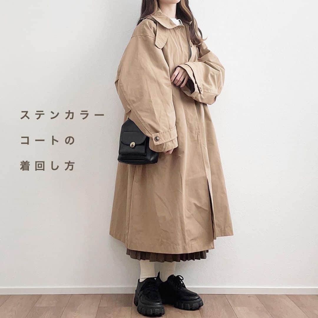 mero*のインスタグラム：「秋コートの投稿今年初だ🥺 . . . 今年未だロングコート着てなかったから 着られて嬉しいかわいい🥺🥺 . ダウンベストとセットになってて そっちだけでもコーデ組めるんだけど 今回はコートメインで着ちゃった🥺 . ロングスカートと合わせるの好きだな💭 . ZOZOのお店で1000円クーポン出てる みたいだから良かったら見てみて👀ね👀 . . . @angie_vintage_official #秋コーデ #秋服コーデ  #秋服 #パンツコーデ #デートコーデ #大学生コーデ  #プチプラコーデ #シンプルコーデ #angie #angie_vintage #angie_ootd #ステンカラーコート #秋コート」