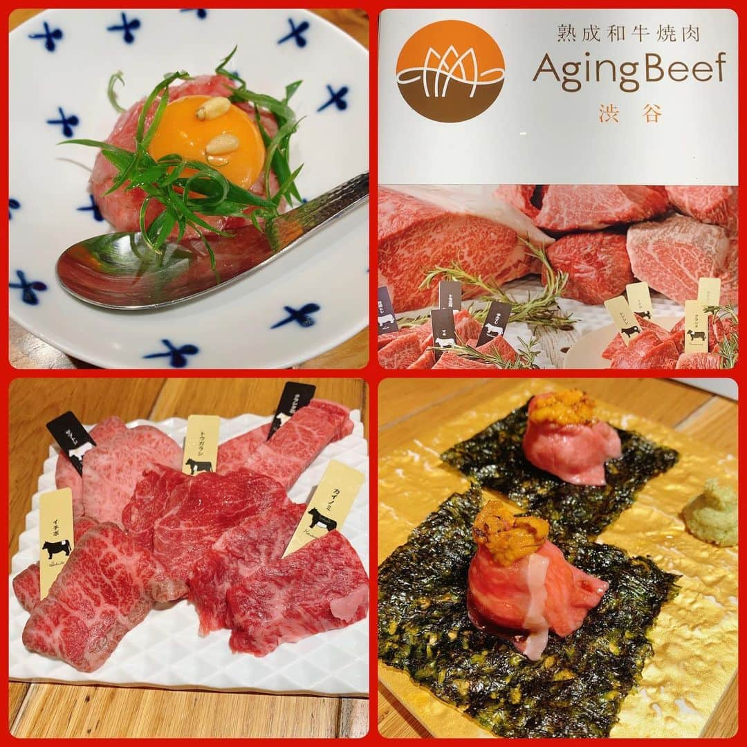 瀬乃ひなたのインスタグラム：「渋谷【Aging Beef】 . . 渋谷駅新南口出てすぐ目の前にある エイジングビーフの焼肉屋さんに 行ってきたよー🙌🌟 . . 店内は焼肉屋さんてよりも カフェみたいな雰囲気でオープンスペースぽい感じだった‼︎  . . 焼き雲丹と炙りサーロインの手巻きキンパは 美味しくて何個も食べれちゃいそうだった！笑 . . エイジングおすすめ5種盛りは 全部好きな部位で美味しかった🤤 . 色んなお肉食べれるし盛り合わせ頼むのがオススメ✨ . . 色んな所に店舗があるみたいだから 是非行ってみてね🌟 . . . . . . . . . . PR agingbeef_shibuya #エイジングビーフ #熟成肉 #焼肉 #渋谷ディナー #渋谷ランチ #エイジングビーフ渋谷 #渋谷焼肉 #お肉ディナー　#東京焼肉  #にくすたぐらむ 　#毎日焼肉が食べたい人 　#グルメ　#たべすたぐらむ　#ワイのグルメ記録 　#イチボ　#ユッケ　#渋谷グルメ　#渋谷　#渋谷焼肉　　　#agingbeef #agingbeef渋谷　#pr」