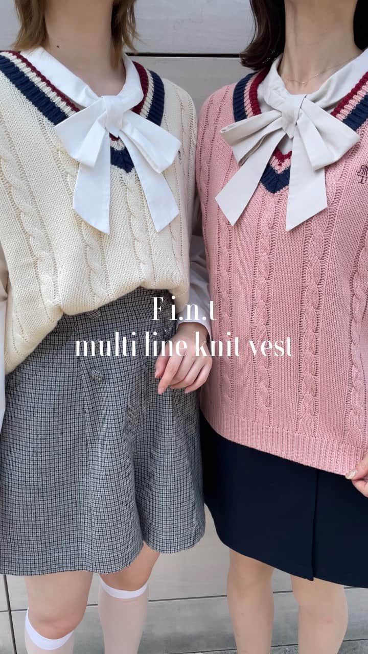 のインスタグラム：「.  【multi line knit vest 📚】 ⁡ 季節の変わり目にかかせない ニットベスト♡ 今季はマルチラインデザインで スクールガールっぽく着るのがおすすめ！ ⁡ - 𝘪𝘵𝘦𝘮 - ☑︎#マルチラインニットベスト off white / green / pink ¥6,380 (tax in) ⁡ 詳細は商品を見る💼をタップ🔍 ⁡ #fint #2023AW #2023autumn #fashion  #AutumnCollectio‪n #フィント #秋コレクション  #コレクション #オータムコレクション  #秋コーデ #レトロ #フレンチガーリー #スカート #ニットベスト #ニットベストコーデ　 #リール  #おすすめコーデ  #retro #reel  #retrofashion #ootd .」