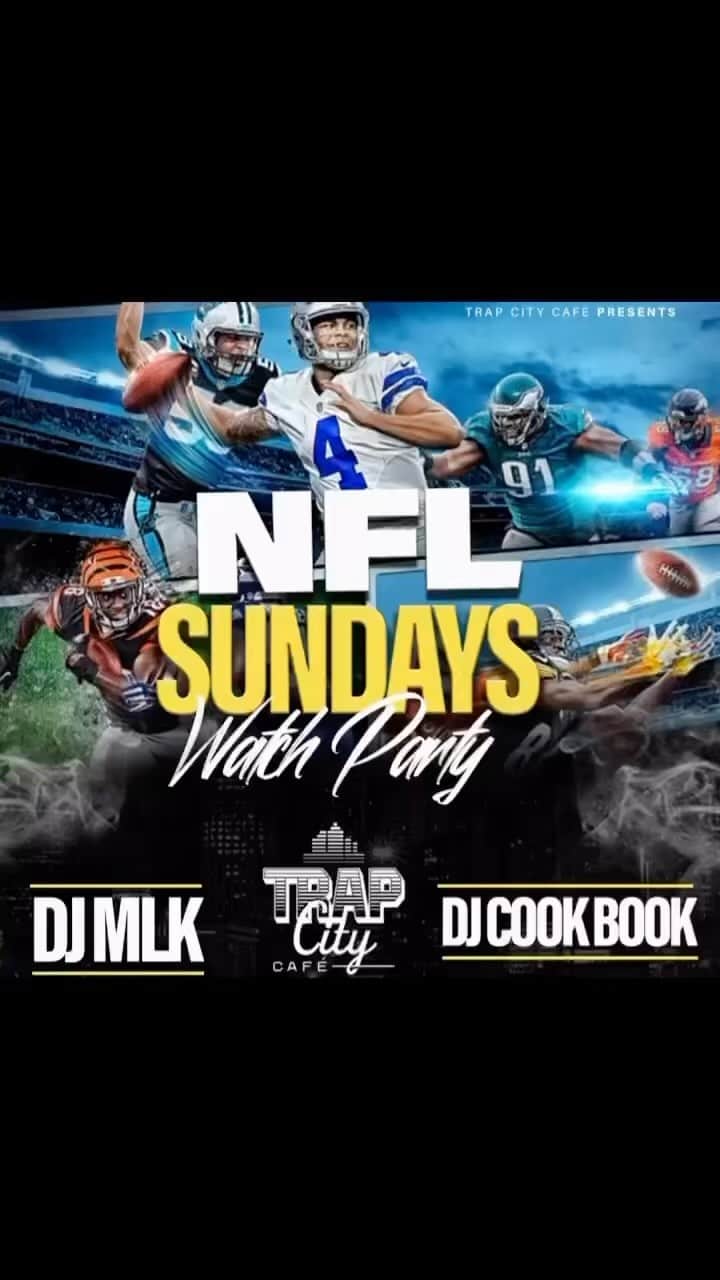 T.I.のインスタグラム：「Join Us Today BRUNCH & DINNER ON NFL SUNDAYS Watch Party Adult ENTERTAINERS NIGHT OUT we OPEN 1pm & Brunch until 5pm  then Dinner until 12mid night @trapcitycafe HOOKAH VIBE DRINKS delicious food , good drinks, Hookah & DJs & Vibes By  @djmlk @djcookbookk Magic & Entertainment by @lightskini  #SundayBrunch #TrapCityCafe  #DayParty #NFLSundays #Patio #Brunch RVSP text or call 404-901-5272 www.TrapCityCafe.com」