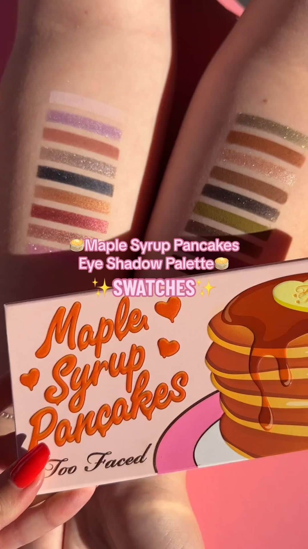 Too Facedのインスタグラム：「🥞✨ Maple Syrup Pancakes Palette Swatches! ✨🥞 Shop this warm & buttery palette now from toofaced.com! Did we mention this also smells just like Maple Syrup Pancakes?! 😍 #toofaced #tfcrueltyfree」