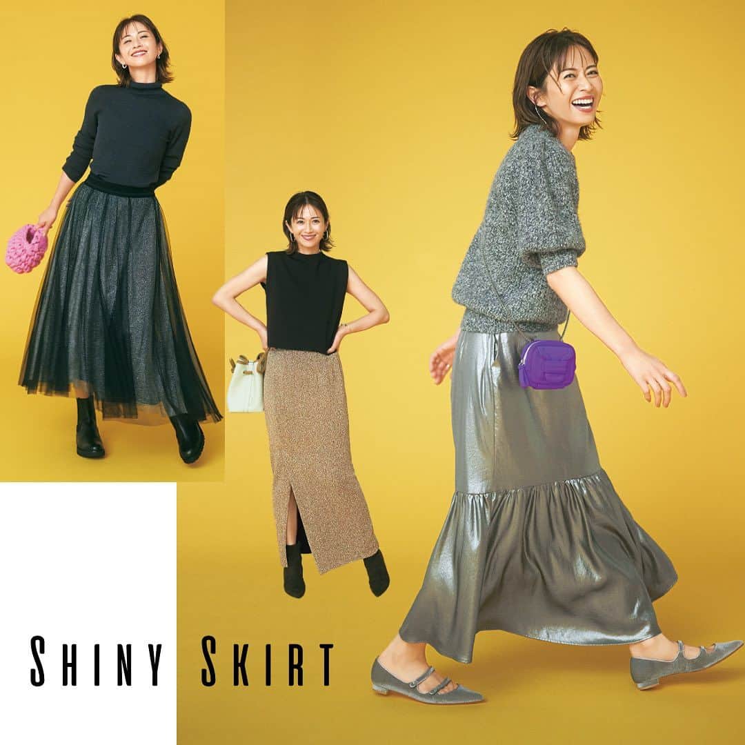 STORY公式のインスタグラム：「【キラキラスカートが 気になる！方はコメントに🤎ください！】 保存しておくとwishリストとして後から見返せます！     10月2日（月）   今季のビッグトレンドとしてぜひチェックしたいのが、 “キラキラ”スカート✨ 派手すぎを払拭し、日常にスッと溶け込むには、 スカートは上下同系色で馴染ませて。 &トップスはラフなパンツでハズせば 簡単に攻略できます！     ＜右＞ 一見難しそうなシルバーも グレースカート感覚で置き換えれば 簡単に攻略できます！ スカート¥20,900(ストラ)パフスリーブニット ¥9,900(Mila Owen/Mila Owen ルミネ新宿2店)バッグ¥82,500(ピエール アルディ/ピエール アルディ 東京)パンプス¥29,700(ツル バイ マリコ オイカワ) イヤカフ¥4,950(ピンク オウル ビジュー/ロードス)   ＜中＞ ゴールドラメならワンツーコーデが グッと盛り上がる！ スカート¥10,780(ココ ディール)ニット¥9,790(アプワイザー・リッシェ)バッグ[三越伊勢丹限定カラー]¥46,200(ヴァジック/ヴァジックジャパン)ブーツ¥38,500(オデット エ オディール/オデット エ オディール 新宿店)ピアス¥2,980〈ヘンカ〉ブレスレット¥39,600〈スキャット〉 (ともにロードス)     ＜左＞ 復活イベントで褒められ率抜群の 華やぎチュールスカート！ ラメチュールスカート¥9,790(リリアンカラット)ニット¥13,970(アンクレイヴ ホワイト/オンワード樫山)バ ッグ¥12,100(ADD CULUMN /ジャーナル スタンダード 自由が丘店)ショートブーツ¥39,600(ファビオ ルスコーニ/ファビオ ルスコーニ ルミネ有楽町店)イヤリング¥2,860(ミミサンジュウサン/ サンポークリエイト)     ※STORY10月号P138掲載の商品です。お問い合わせはお控えください。     撮影／西崎博哉(MOUSTACHE)  モデル／畑野ひろ子[身長:168cm] ヘア・メーク／只友謙也(Linx)  スタイリスト／井関かおり  取材・構成／石川 恵   #秋スカート  #秋トレンド #40代ファッション #40代コーデ #ママファッション #大人カジュアル #50代ファッション #50代コーデ #トレンドコーデ #大人ファッション」