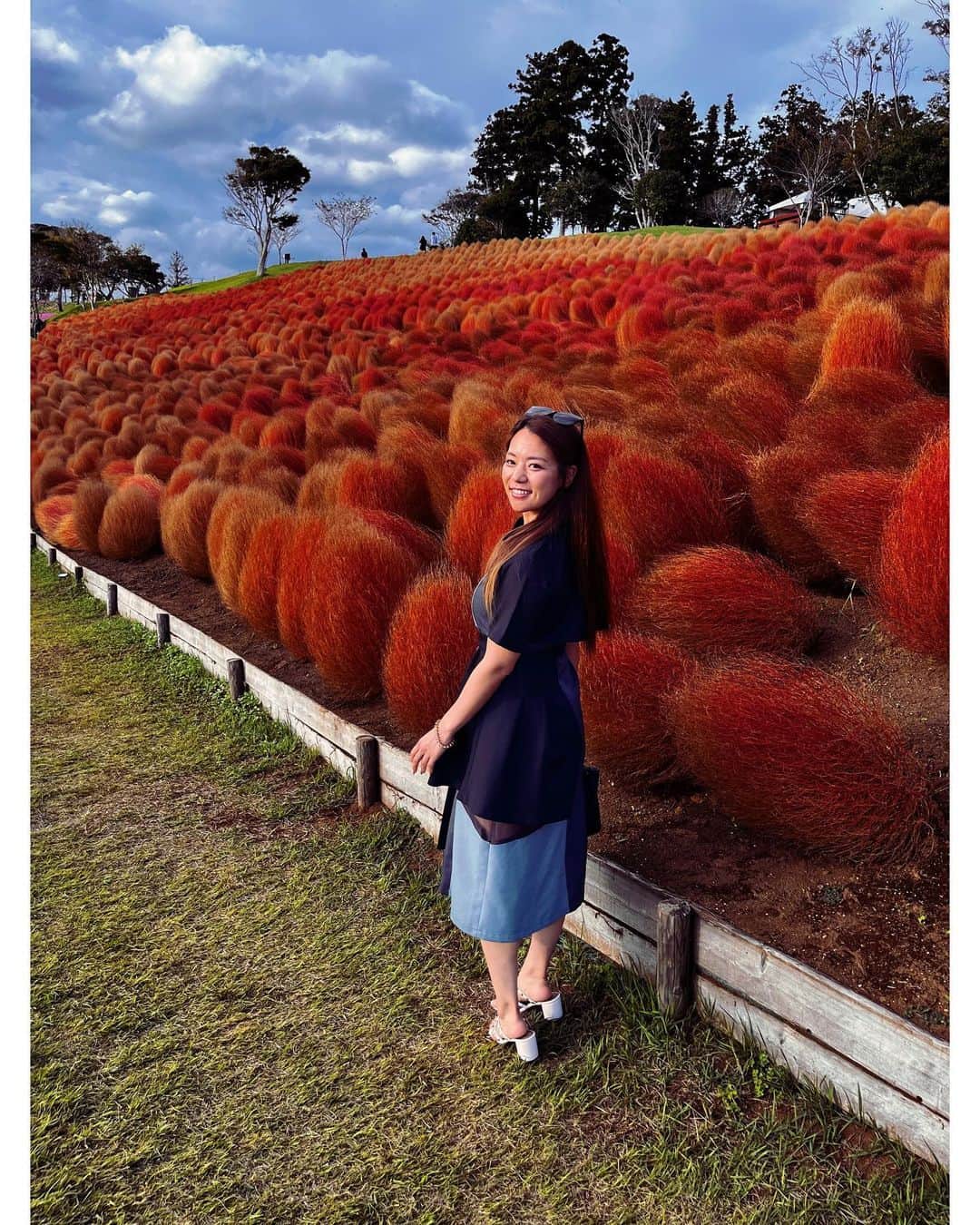 高田汐美さんのインスタグラム写真 - (高田汐美Instagram)「コキア拾ってはっつけた人 みたいになってますが自前です。  秋って好き♡  #マザー牧場　#秋　#コキア　#千葉　#日本　#autumn #japan #trip #instagood」10月2日 11時30分 - shiominniee